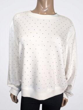 Elie Tahari Cream Rhinestone Studded Crewneck Sweatshirt XL Modal Blend Soft